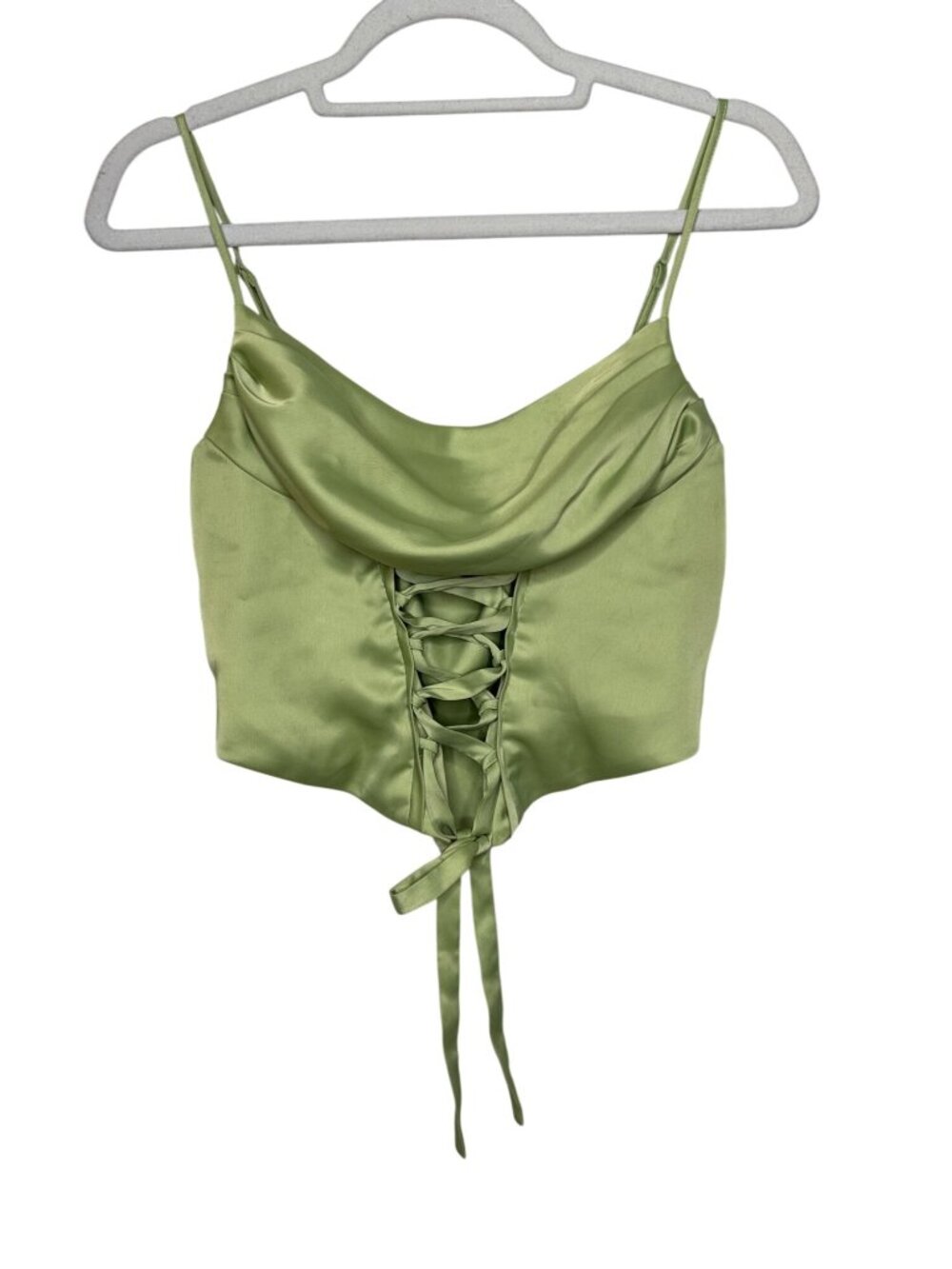 Silence + Noise Sage Satin Lace-Up Corset Top Size Medium